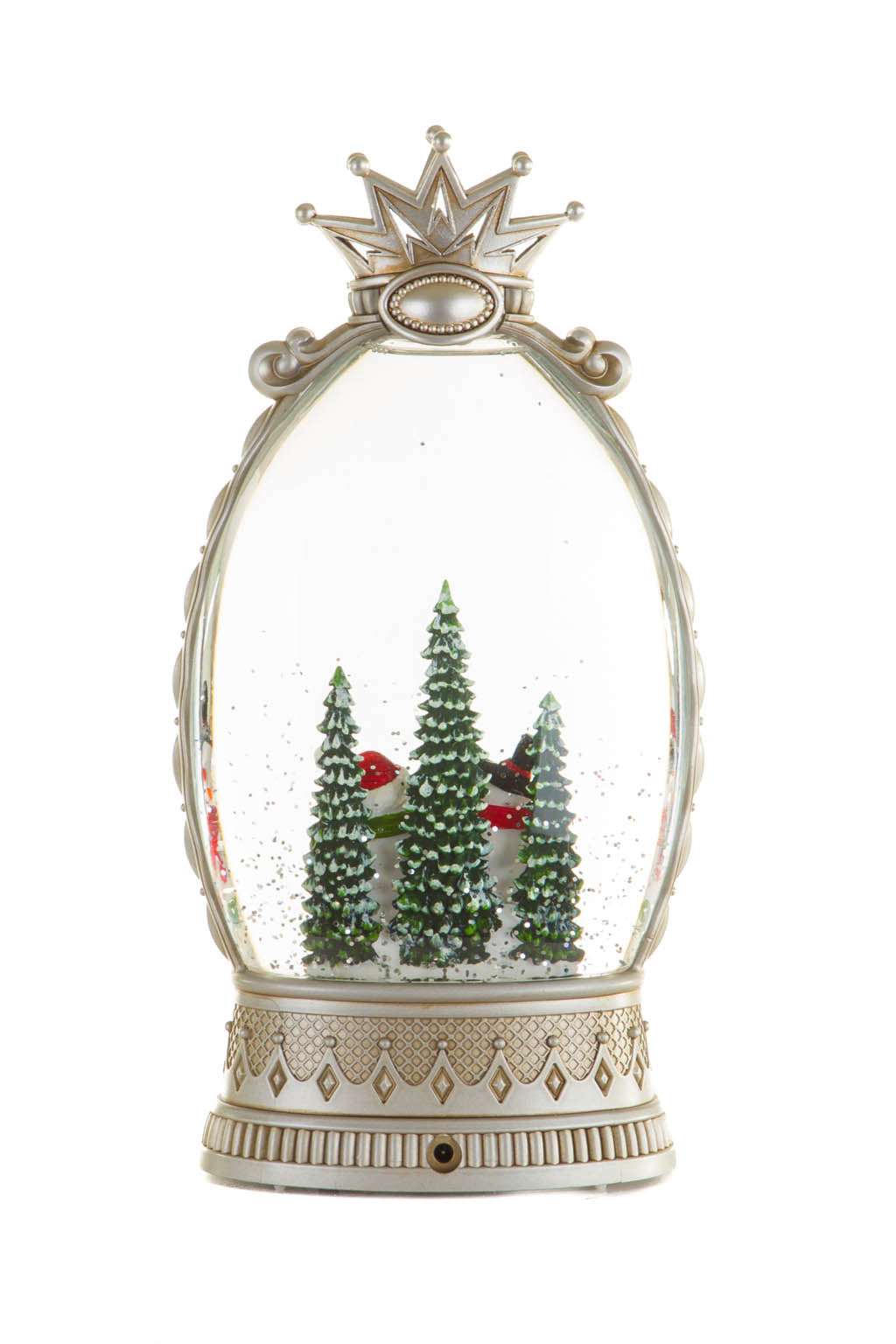 26" Musical Silver Plastic Snowman Family Warm White LED Snow Globe with Swirling Glitter