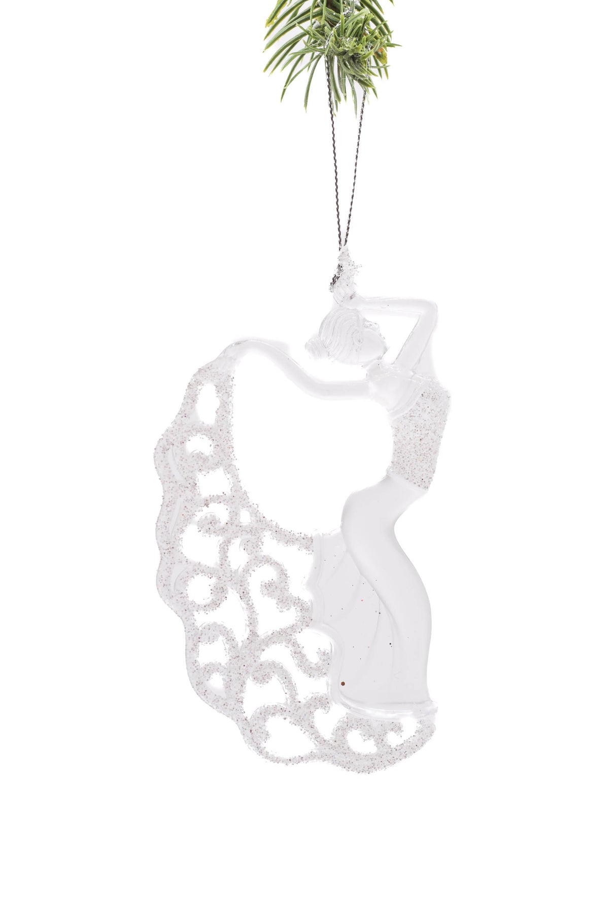 13" Hanging Clear Plastic Dancer Ornament with Glittering Dress