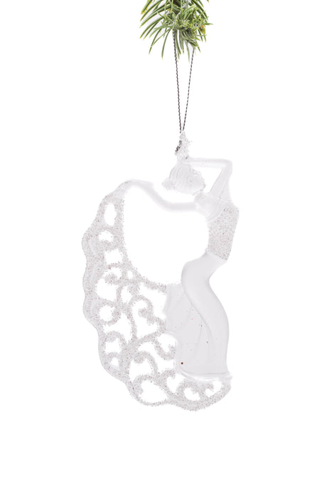 13" Hanging Clear Plastic Dancer Ornament with Glittering Dress