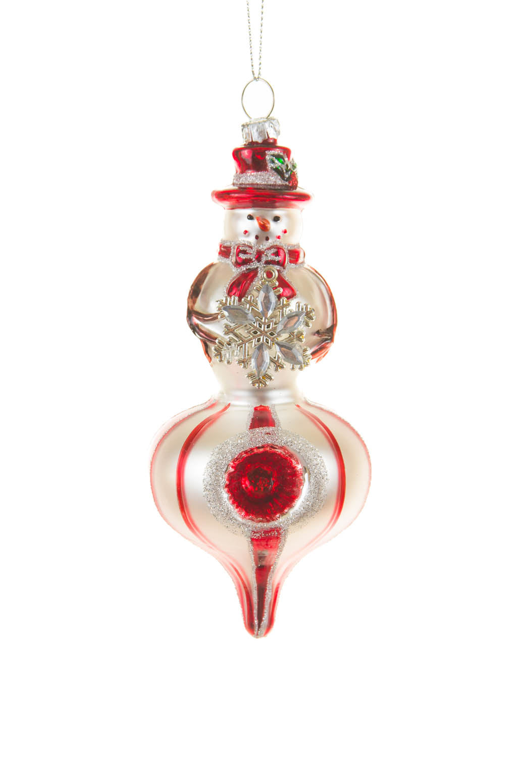 6.25" Hanging Striped Silver and Red Glass Spinning Top Santa Ornament