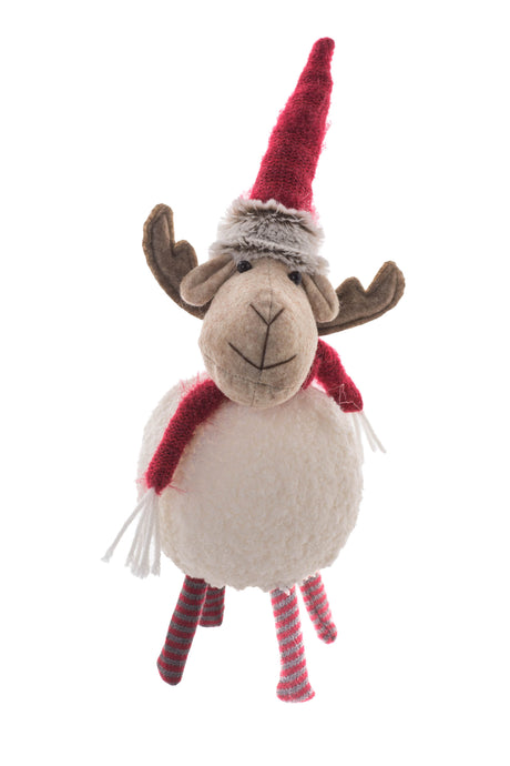 12" Plaid White Polyester Moose Figurine