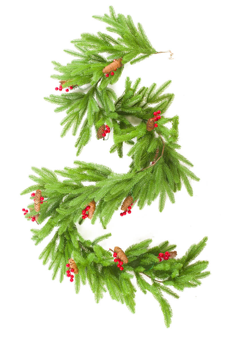 78" Hangable Green Pvc/Pe Balsam Fir Garland with Holly Berries