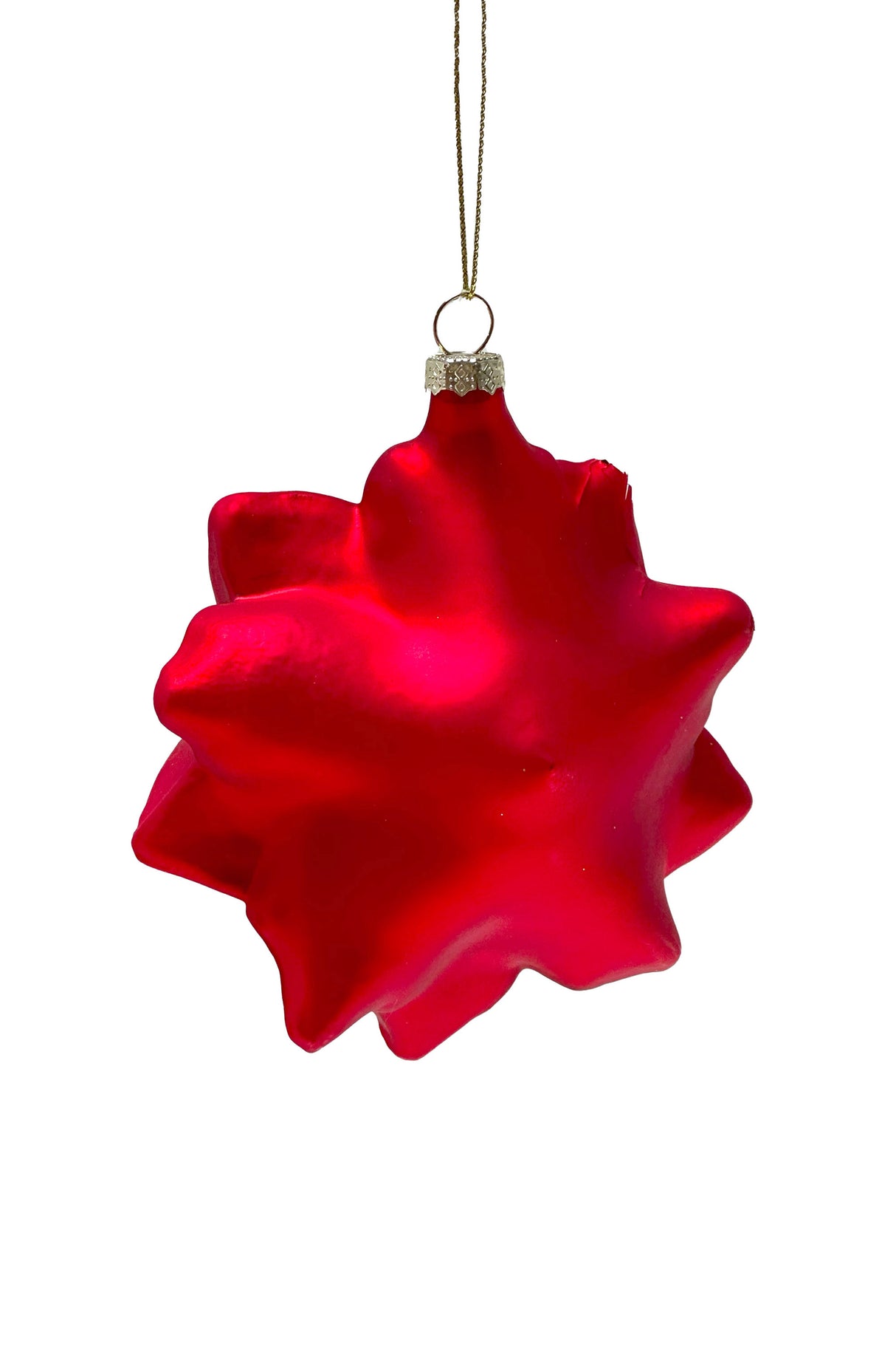 5" Hanging Red Glass Poinsettia Ornament with Gold Detailing