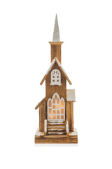 23" Smokey and White Wood Church LED Display with Glittered Roof