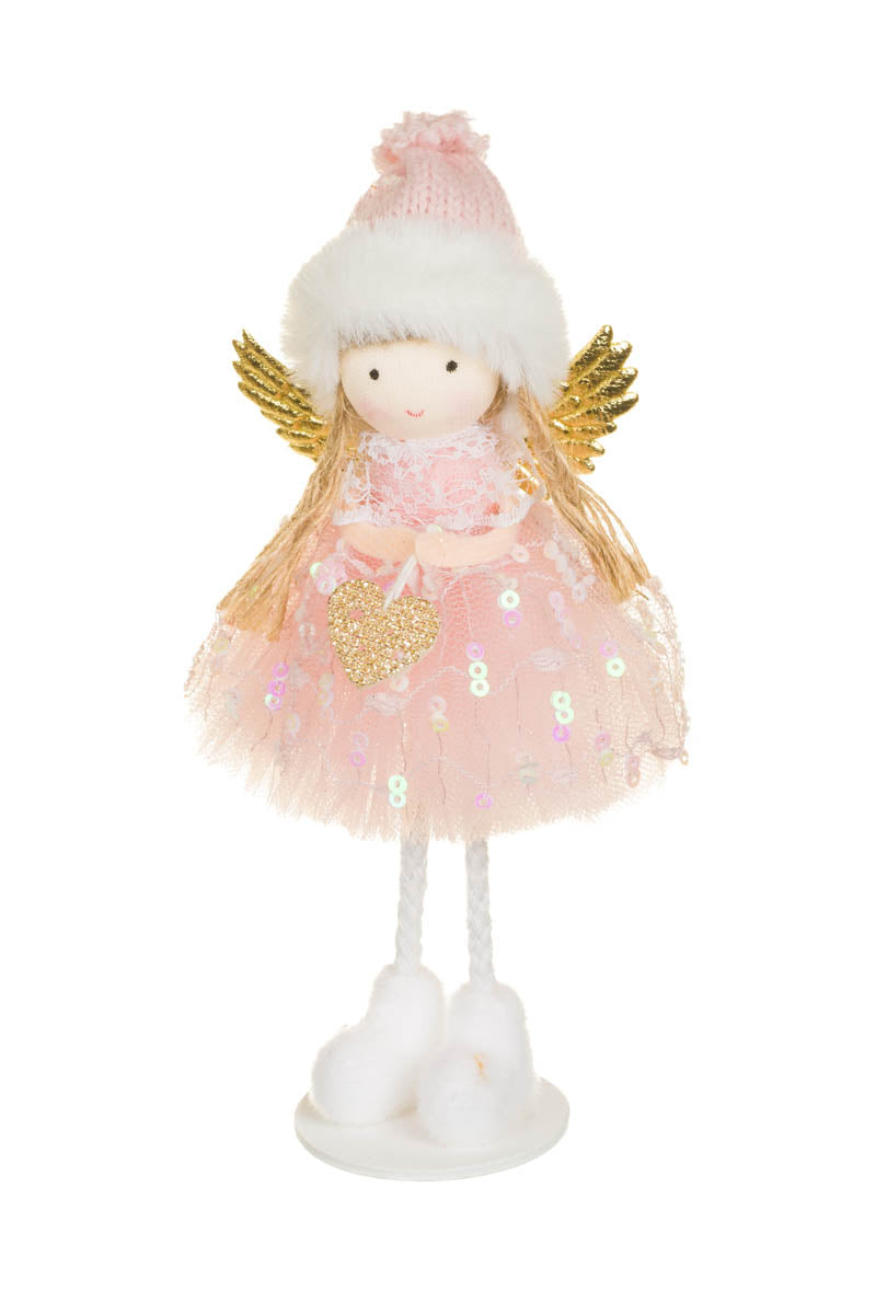 7" Hangable Pink and Gold Fabric Cherub Girl Doll