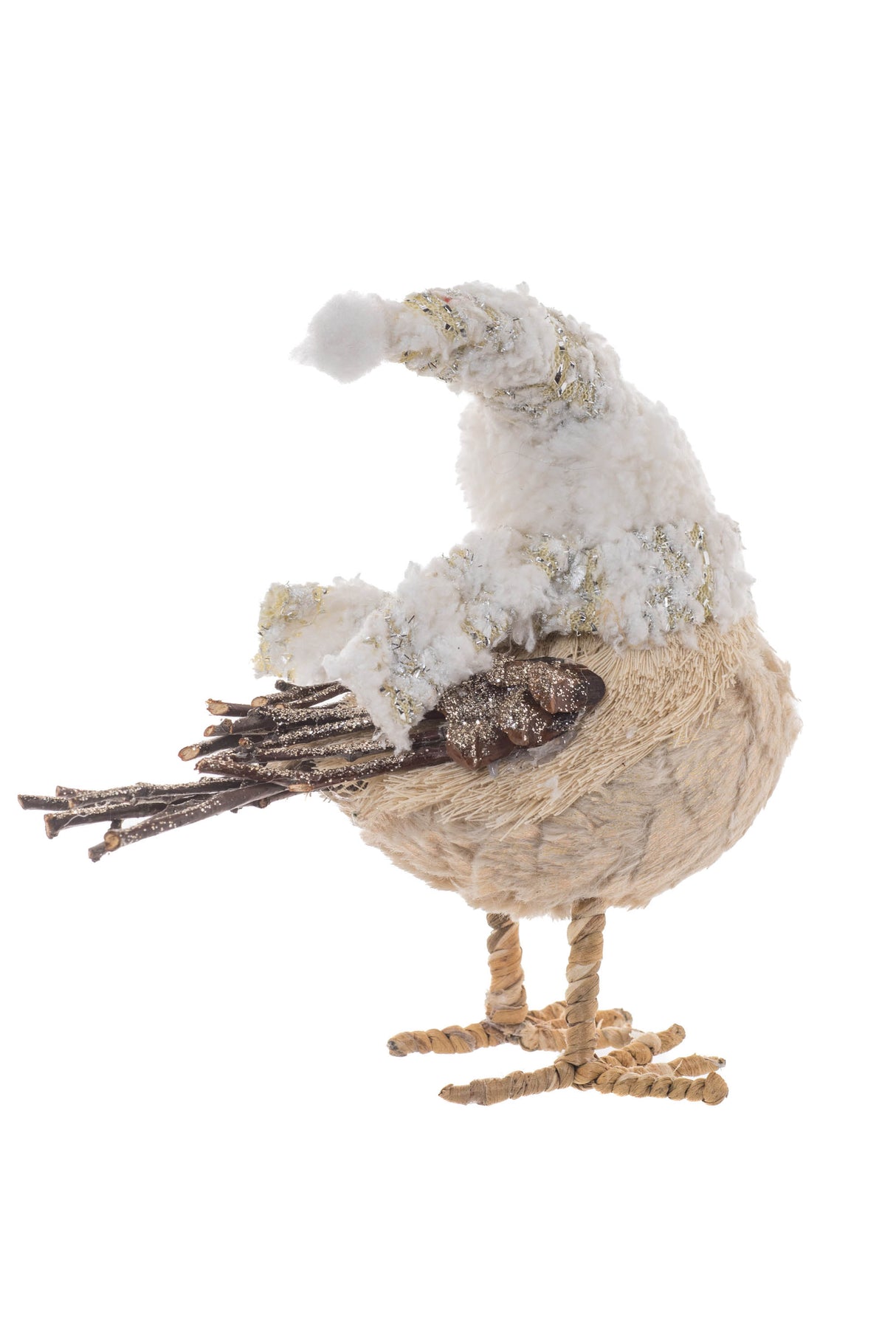 8.5" Cream and Gold Furry Owlet Figurine with Twig Wings