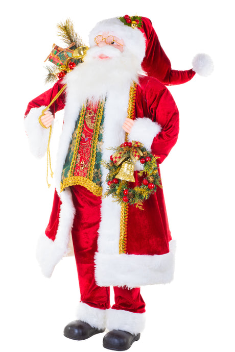 48" Velveteen Red Fabric Santa Claus Figurine with Gifts