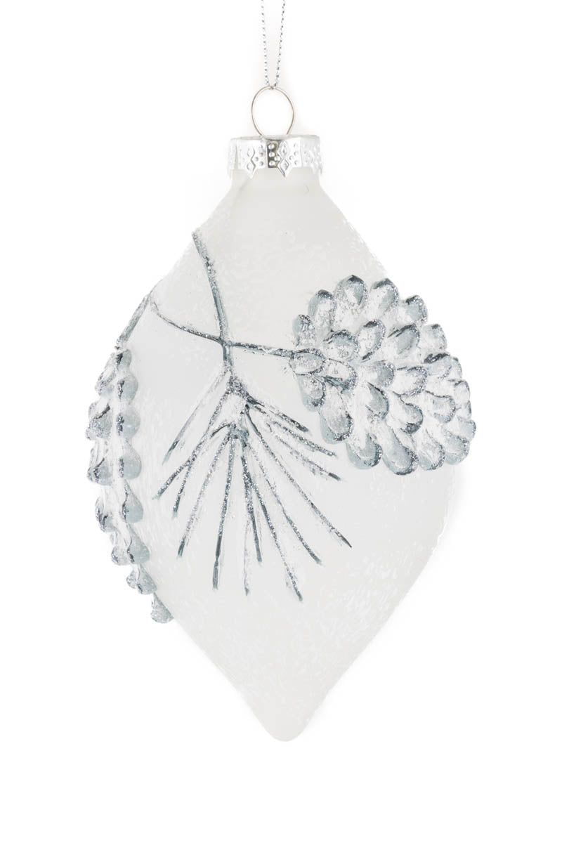 5.75" Frosted Hanging White Opaque Glass Pine Branch Finial Ornament