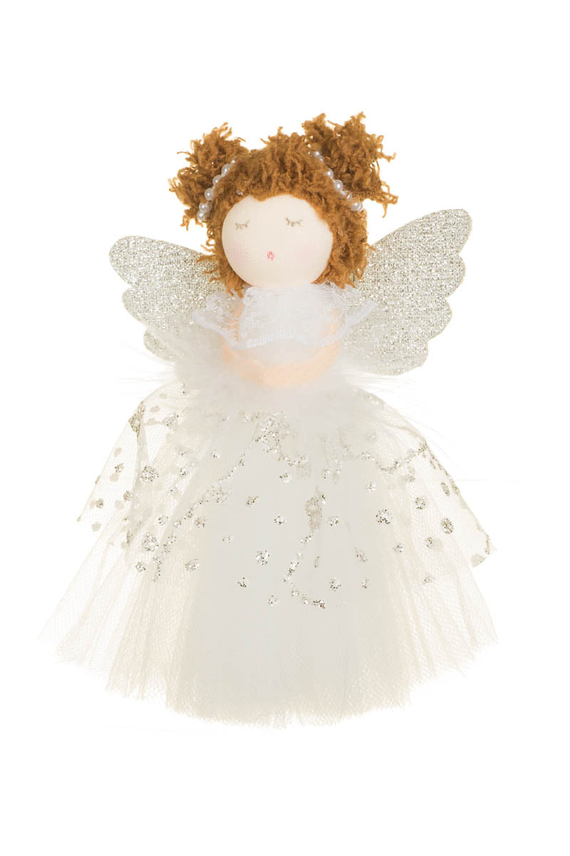 5.75" Hanging White Fabric Singing Angel Girl Doll