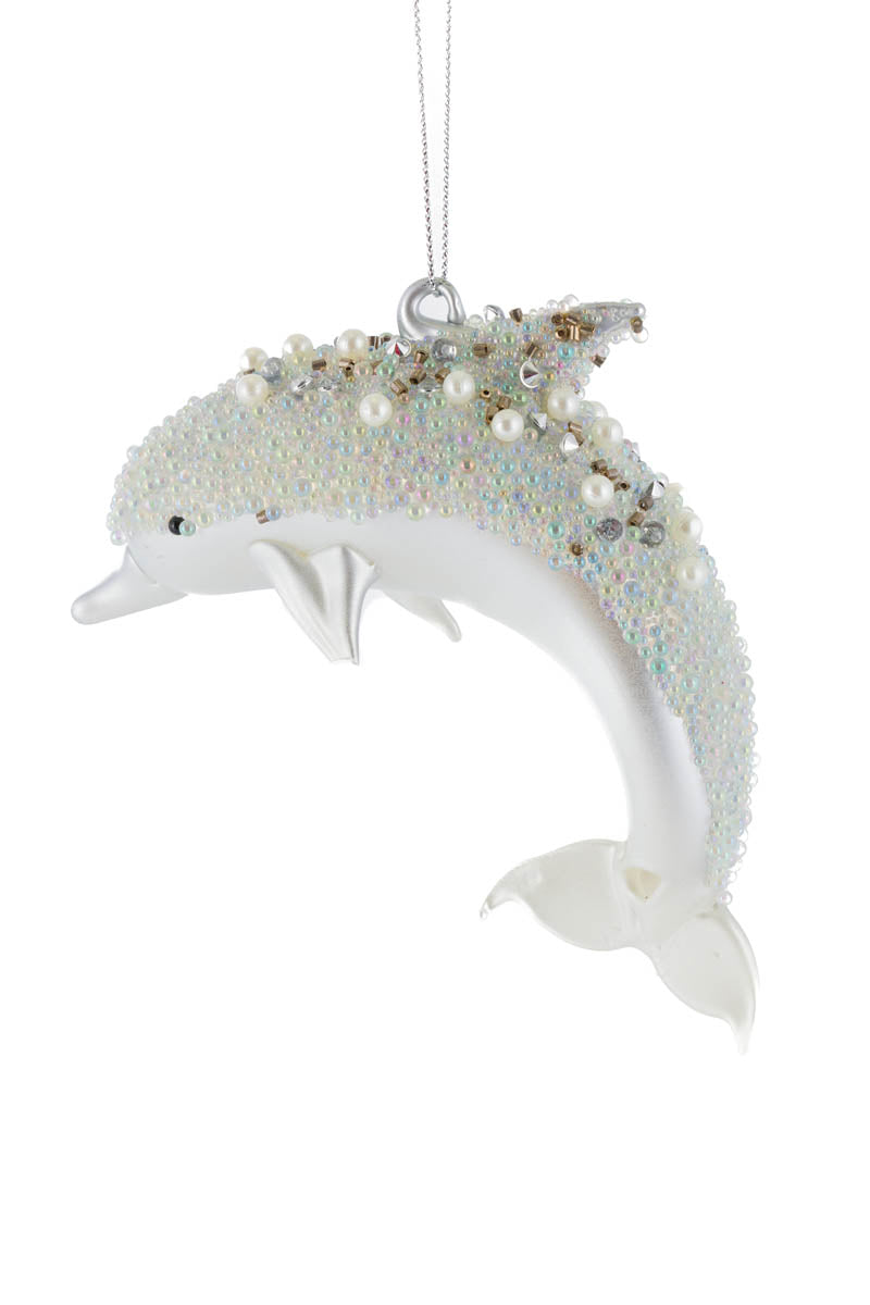 4.75" Hanging Silver and White Glass Dolphin Ornament