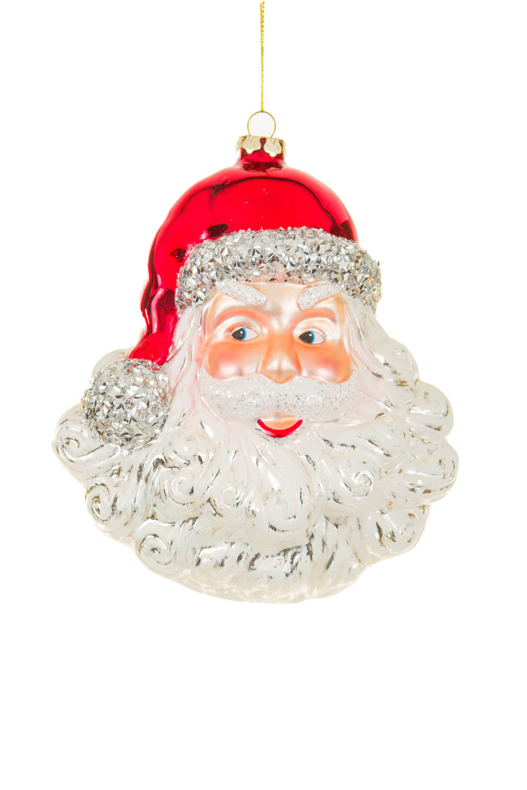 6.5" Hangable Red and Silver Glass Jolly Santa Ornament