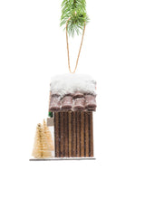 3.5" Hanging Brown Plastic Barnhouse LED Ornament with Snowcapped Roof