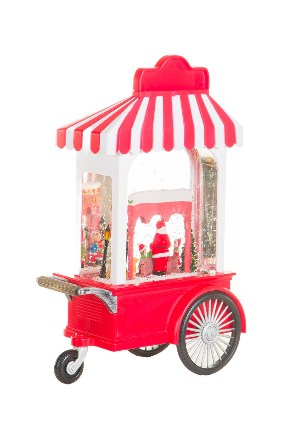 27" Candycane Red Plastic Santa's Workshop Cart LED Snow Globe with The Toyshop