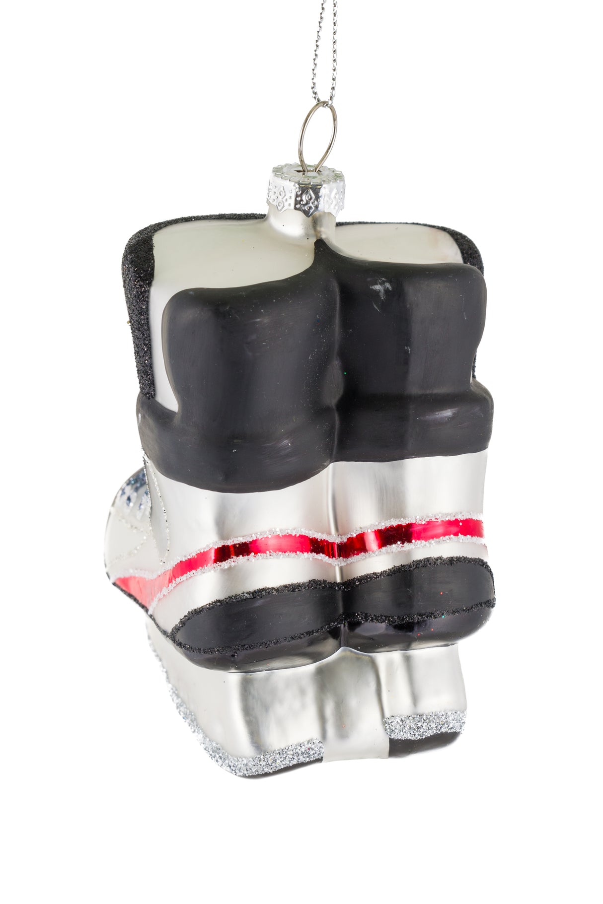 4.25" Hanging Silver and Red Glass Hockey Skates Ornament