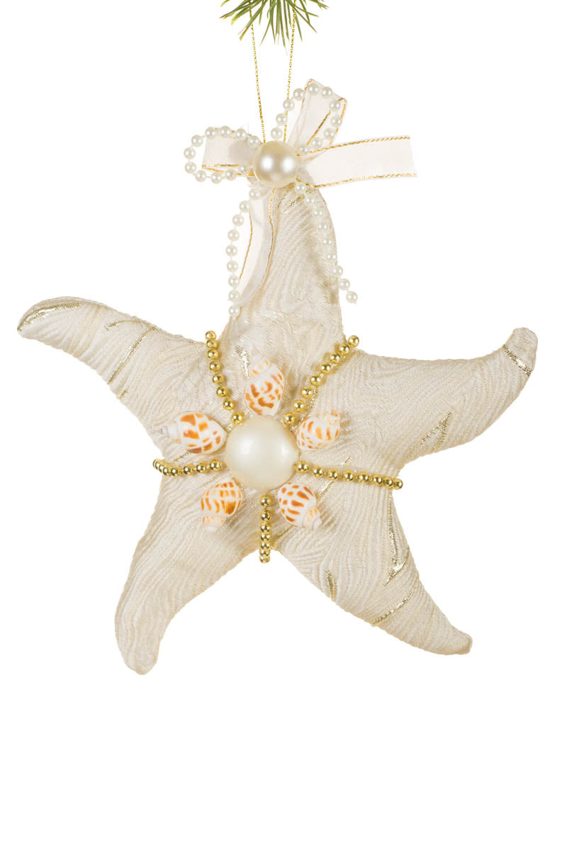 7.5" Hanging Ivory Fabric Starfish Ornament