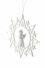 Hanging White Glittered Star Wreath Ornament