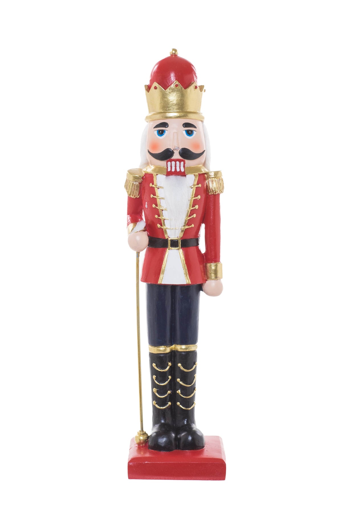 15" Red and Gold Resin Nutcracker Figurine with Staff