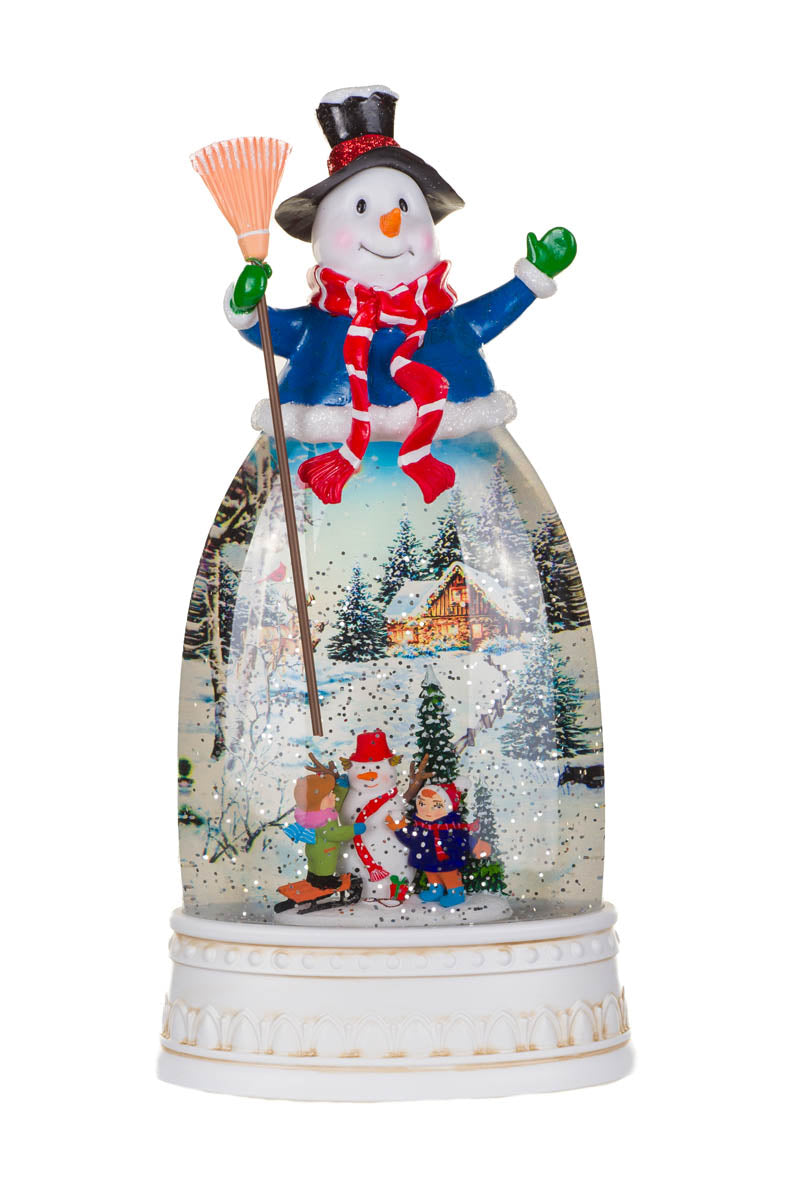 12.25" Musical Blue Plastic Snowman Snow Globe with Frosty's First Day