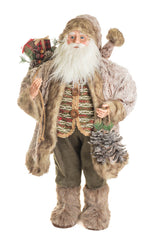 32" Brown and Light Gray Cloth Nordic Santa Figurine with Fur Coat
