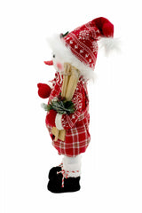 21" Plaid Red Cloth Boy Snowman with Skis and Overalls