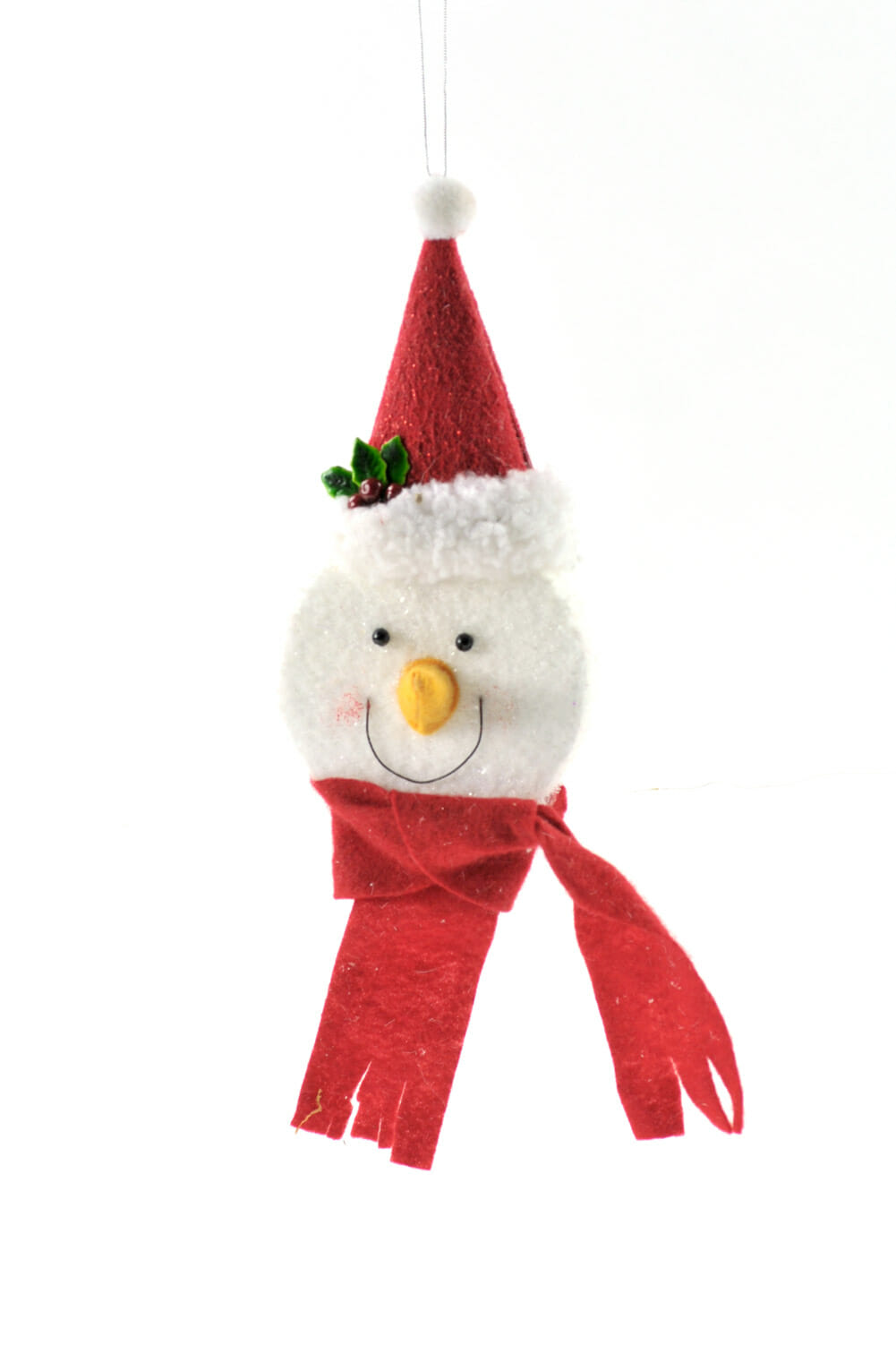 9" Hanging Red and White Cloth Snowman Head Ornament with Red Hat