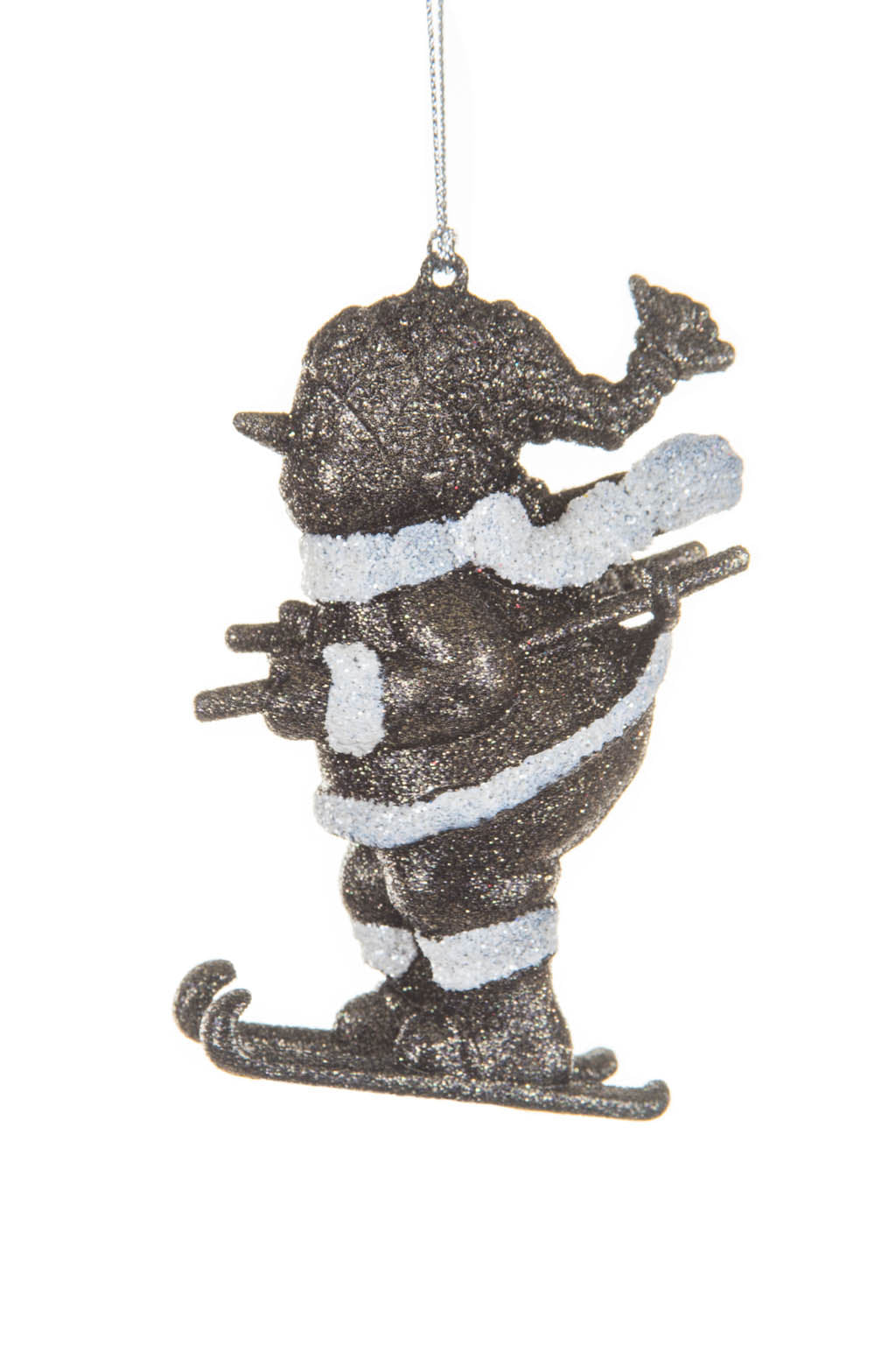 4" Hangable Bronze and White Acrylic Skiing Santa Ornament Wearing A Scarf