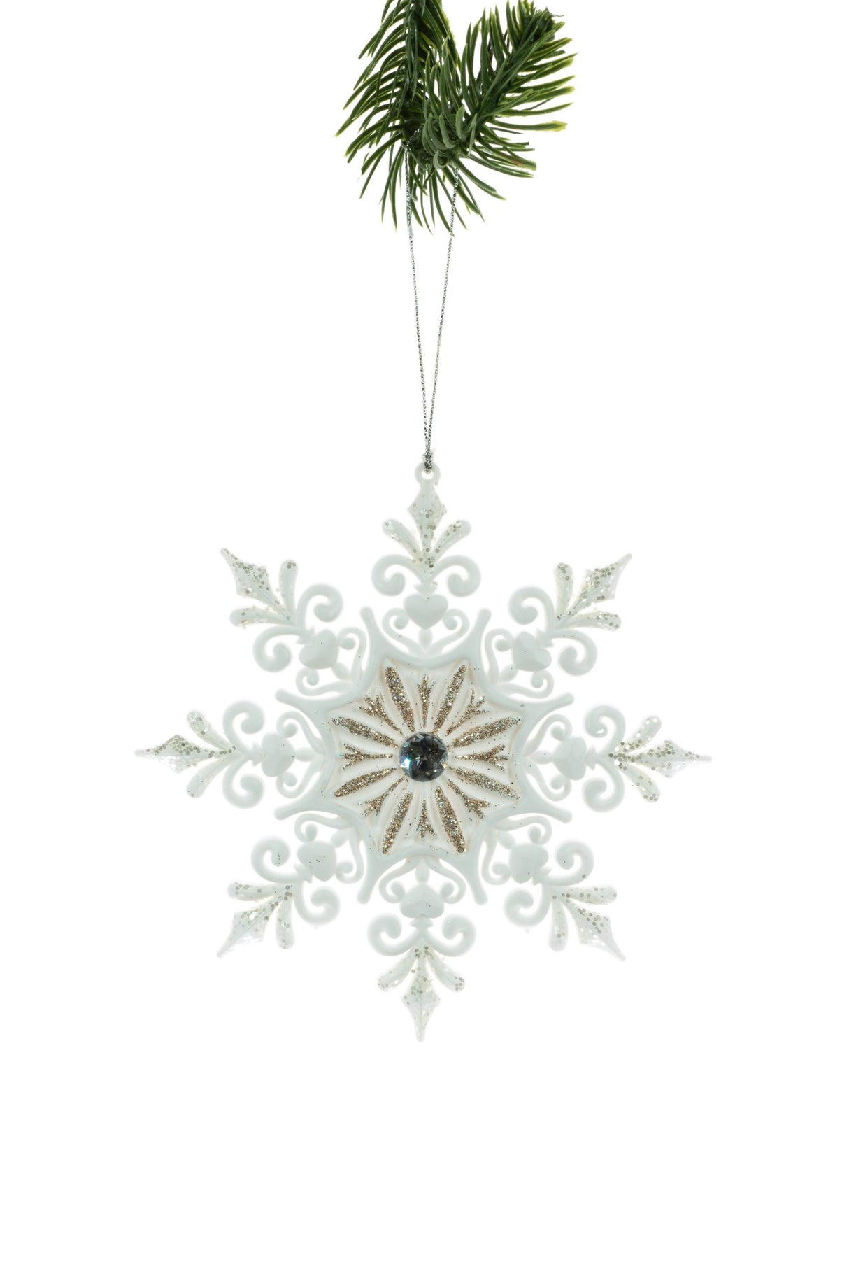 5.5" Hanging White and Silver Dendrite Snowflake Ornament
