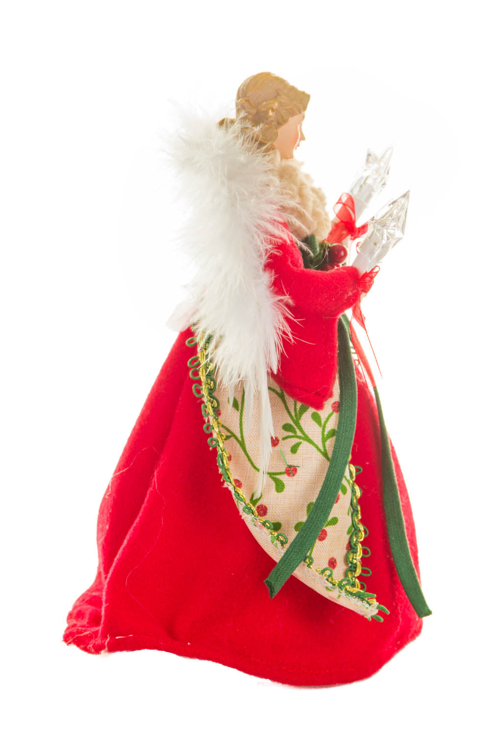 10" Chintz Red and Beige Cotton Cozy Warm White LED Angel Tree Topper