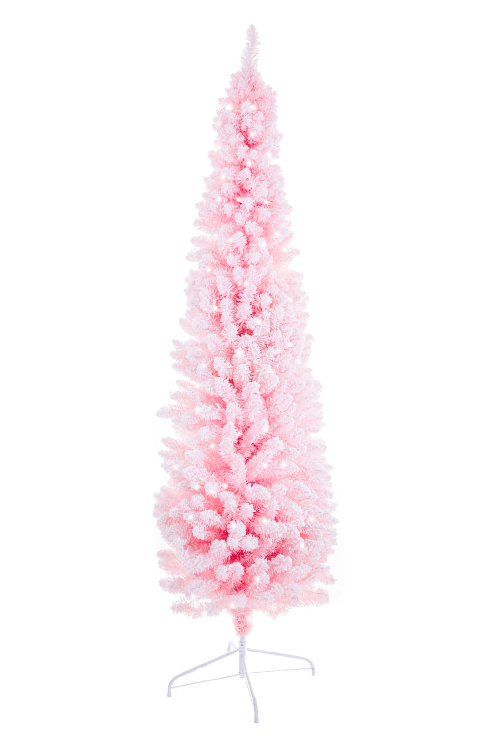 84" Flocked Pink and White Pvc Warm White LED Christmas Tree