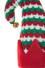 17" Hangable Striped Red Cotton Jinglebell Elf Hat Tree Pick