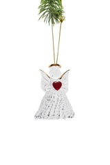 3" Hanging Pearline Clear Glass Crystal Angel Ornament with Heart