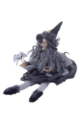 20" Sitting Black Cloth Adorable Witch Figure with Scepter