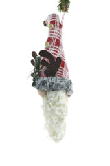 18" Hanging Red and White Cloth Gnome Head with Antler Hat