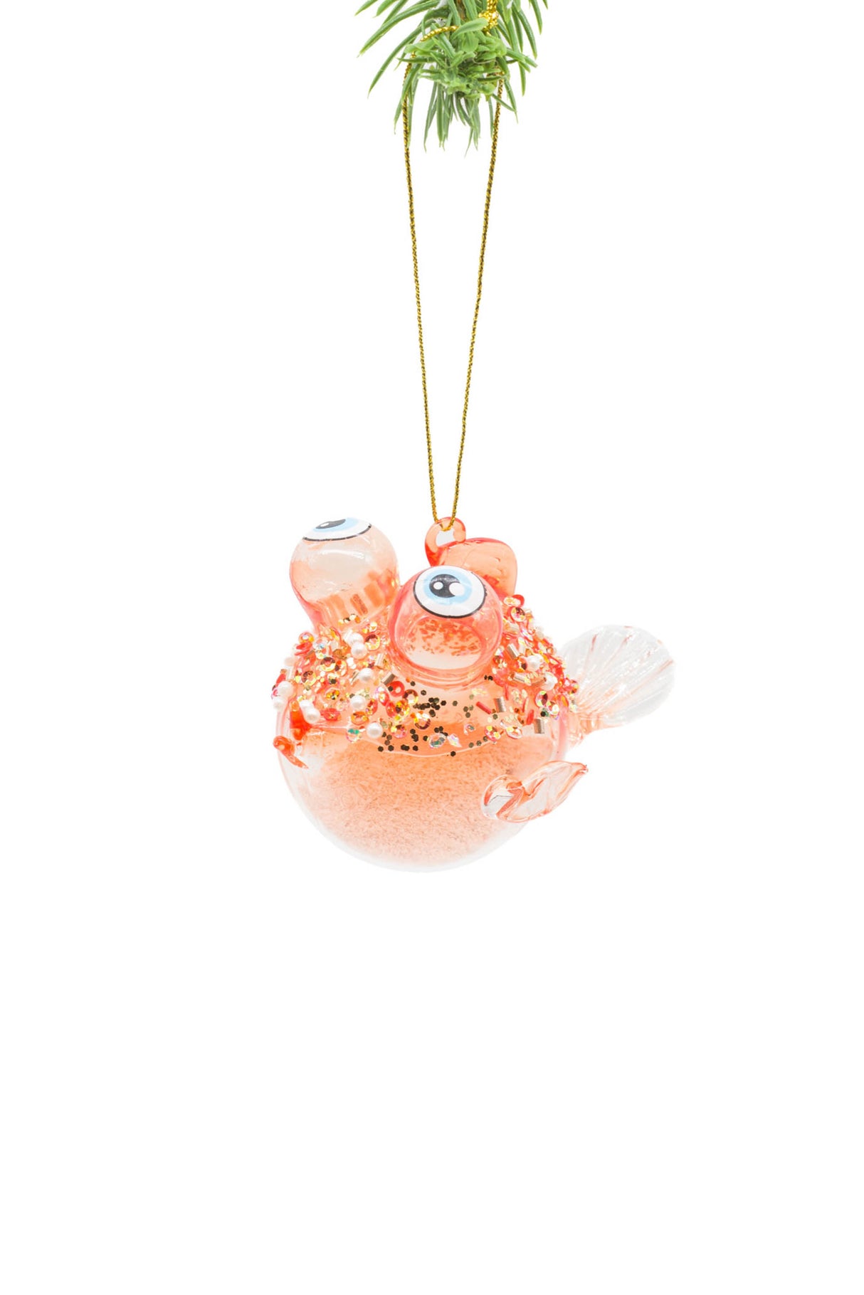4" Hanging Orange and Clear Glass Friendly Blowfish Ornament with Sandy Filling
