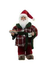 26" Red and Green Cloth Sabbatical Santa Figurine with Coffee and Snacks