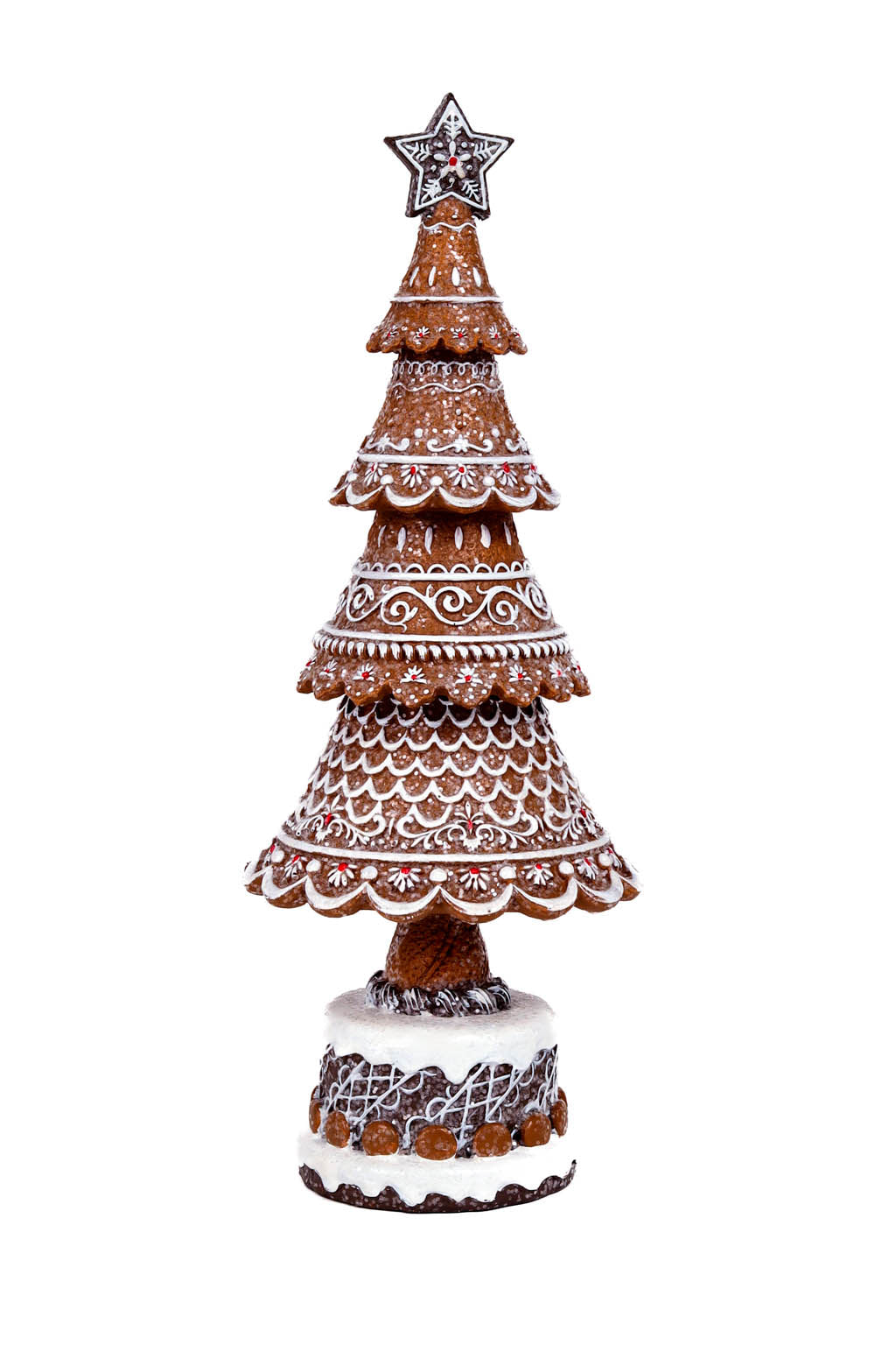 12.75" Brown and White Clay Gingerbread Tree Accent with Sequins and Base