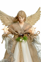 17" Brown and White Rattan Rustic 10-Light Angel Tree Topper