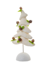 12" Frosty White Wool Tree Accent with Pinecones