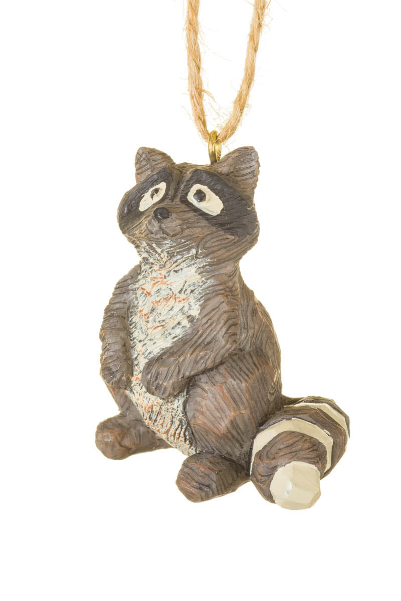 2.25" Etched Hangable Chestnut Resin Raccoon Ornament