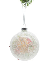 4.5" Hanging Silver Glass Ball Ornament with Birdhouse Print