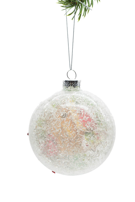 4.5" Hanging Silver Glass Ball Ornament with Birdhouse Print