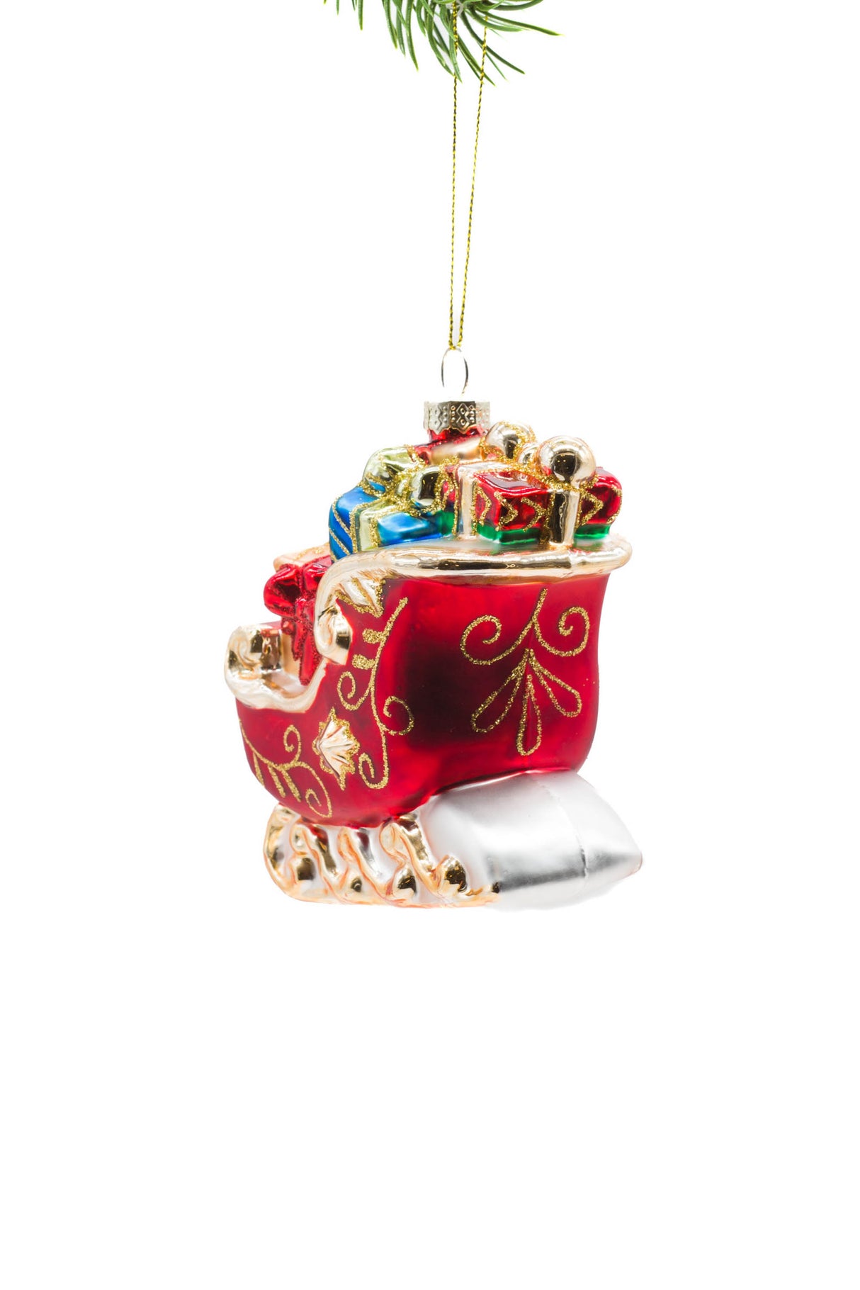 4.75" Hanging Pearline Red Glass Sleigh Ornament