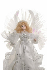13" White Cloth Contemporary Fiber Optic Angel Tree Topper with Blonde Hair