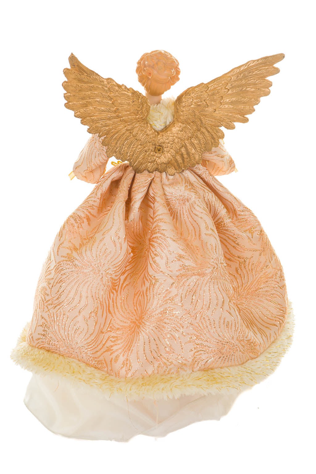 15" Pink and Ivory Cotton Regal Warm White LED Angel Tree Topper with Golden Wings