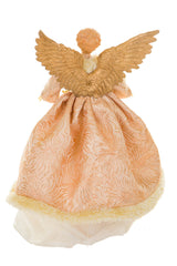 15" Pink and Ivory Cotton Regal Warm White LED Angel Tree Topper with Golden Wings