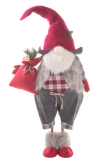 63" Red and Gray Polyester Santa Gnome with Gift Bag