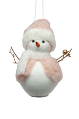 6" Pink and White Cloth Happy Snowman with Fuzzy Coat