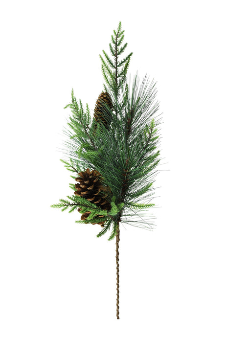 24" Green Pvc Scottish Pine Spray with Pinecones