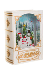 7.5" Musical White Glass Bookend LED Snow Globe with Snowman Family