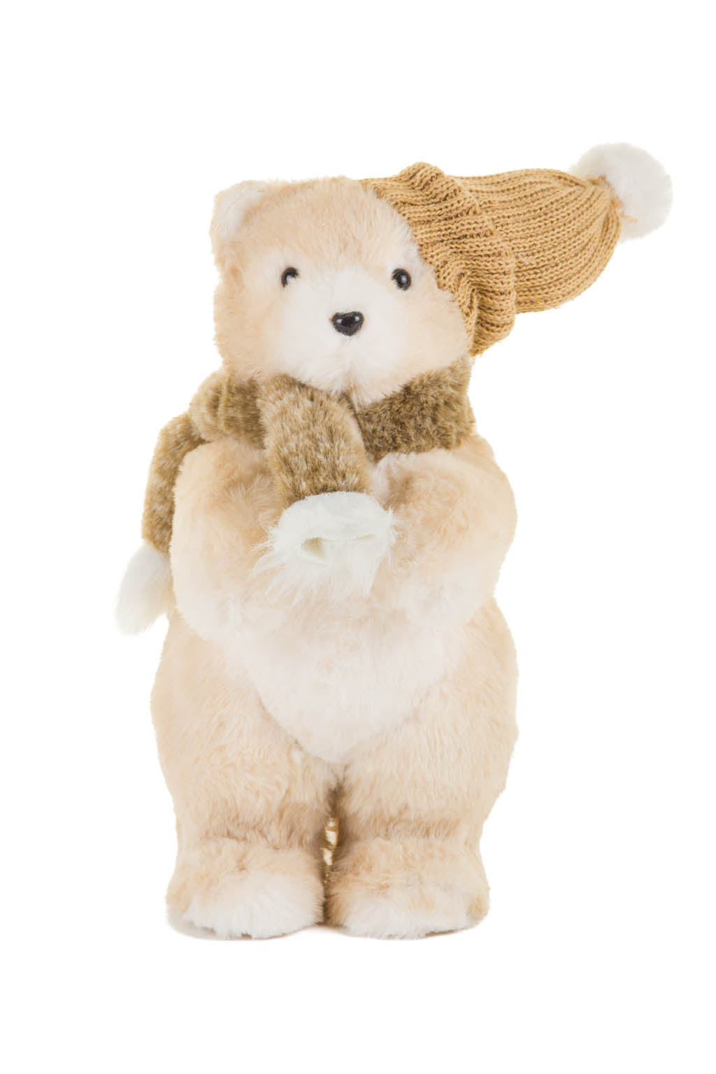 12" Cream and Beige Foam Teddy Bear Figurine with Scarf